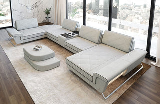 Couchlandschaft Bari U-Form in Stoff Elfenbein-Schwarz