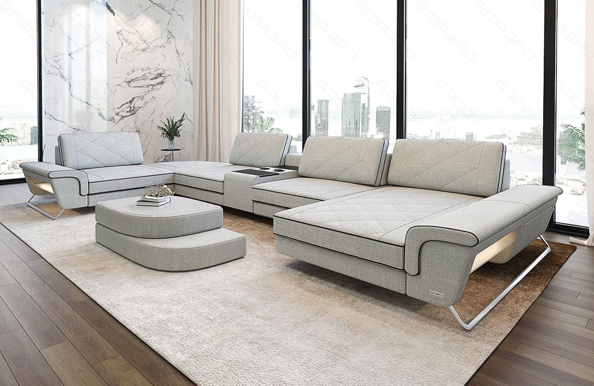 Couchlandschaft Bari U-Form in Stoff Elfenbein-Schwarz