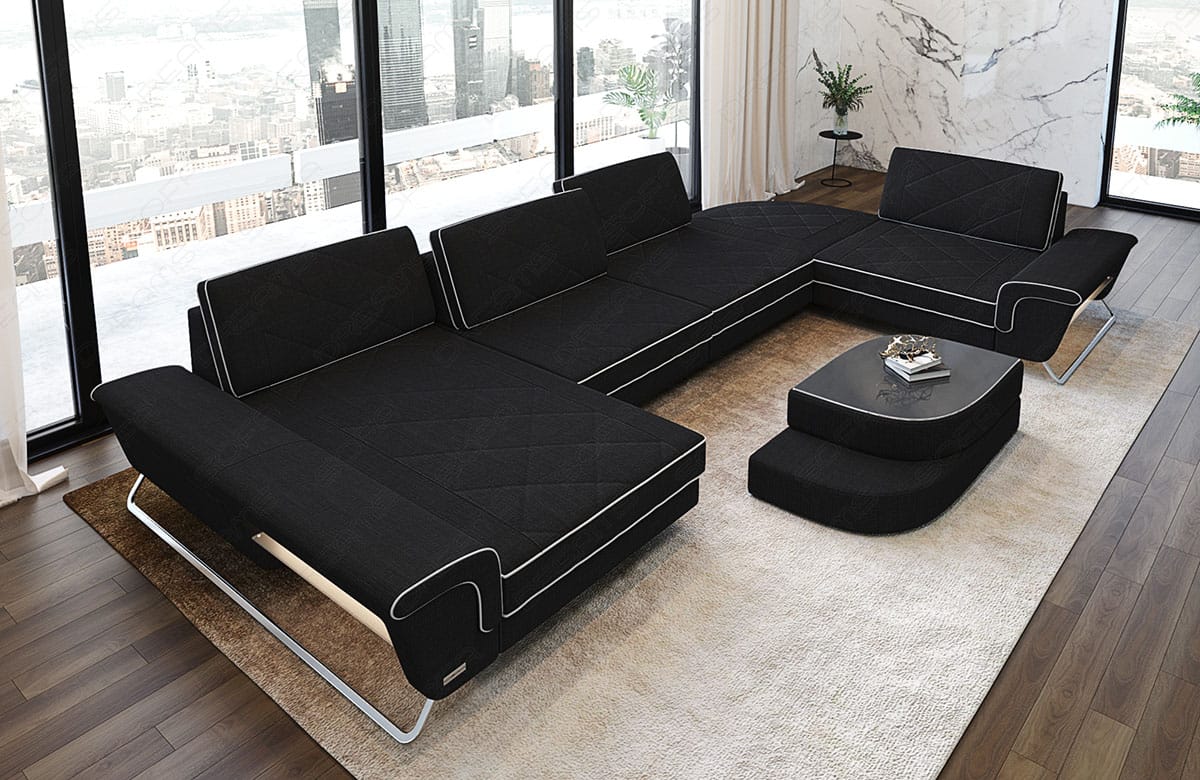 Couchlandschaft Bari U-Form in Stoff Schwarz-Weiß