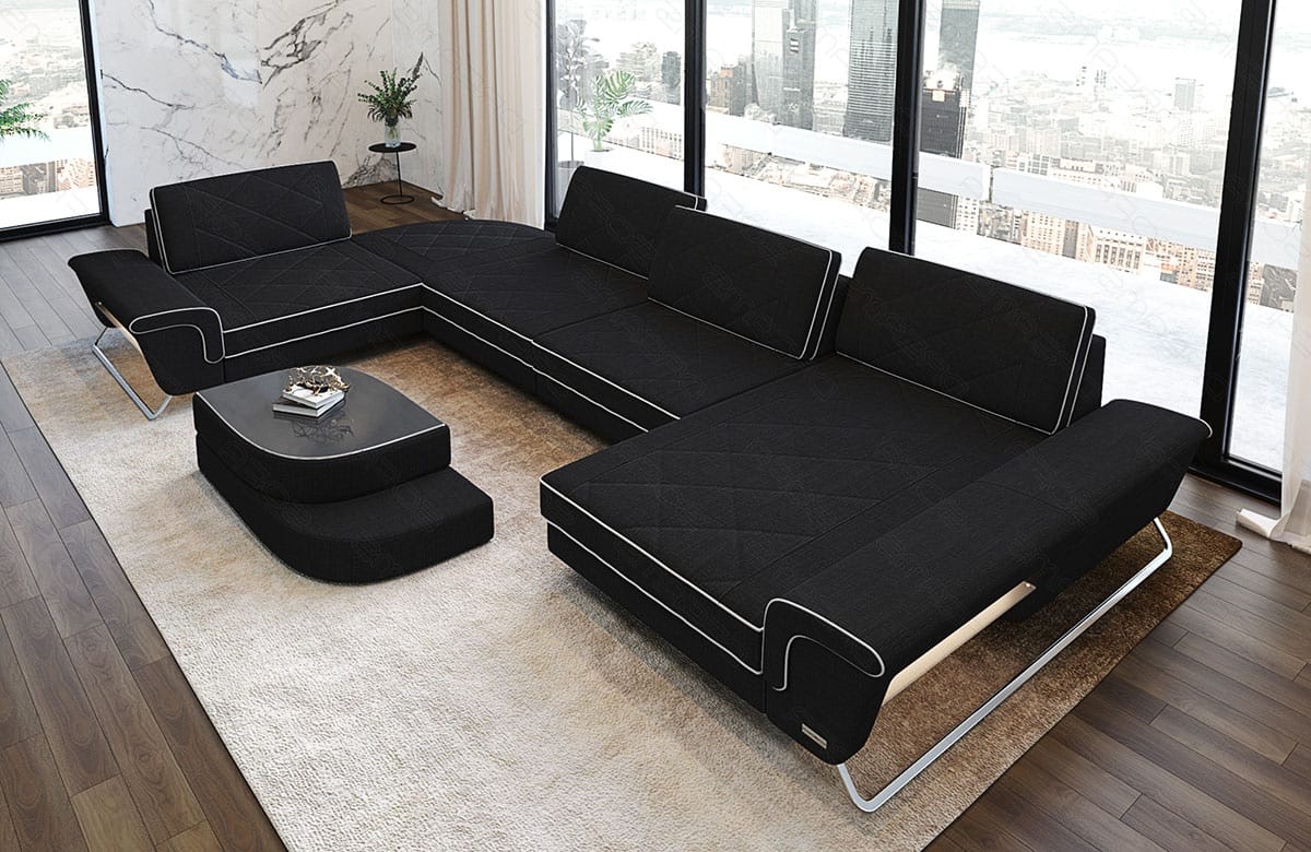 Couchlandschaft Bari U-Form in Stoff Schwarz-Weiß