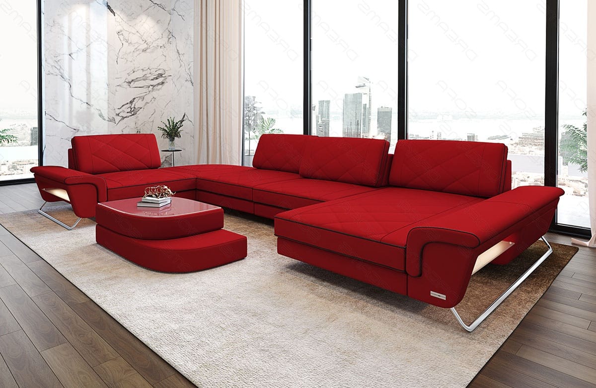 Couchlandschaft Bari U-Form in Stoff Rot-Schwarz