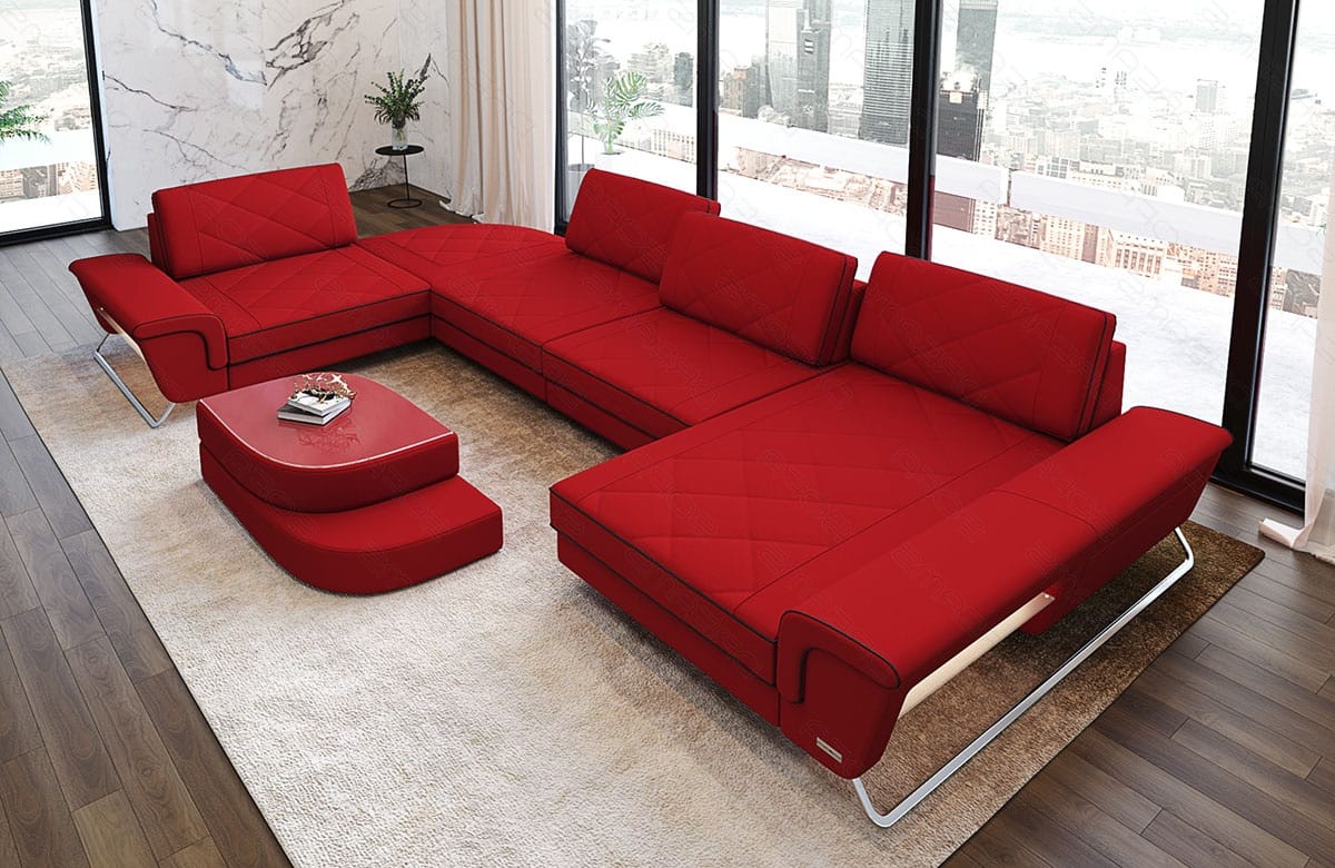 Couchlandschaft Bari U-Form in Stoff Rot-Schwarz