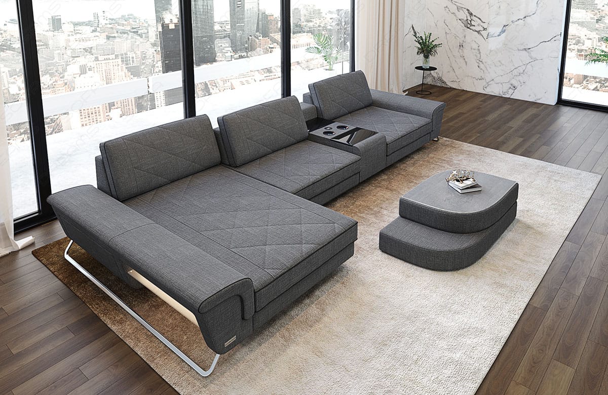 Stoff Ecksofa Bari L Form grau-schwarz
