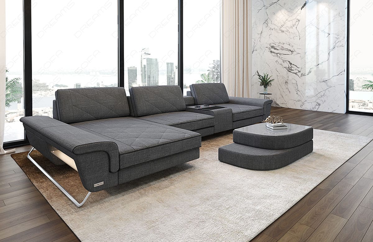 Stoff Ecksofa Bari L Form grau-schwarz