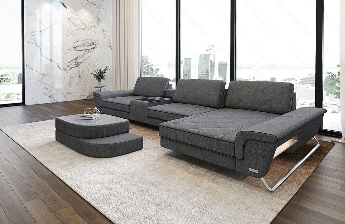 Stoff Ecksofa Bari L-Form Grau-Schwarz