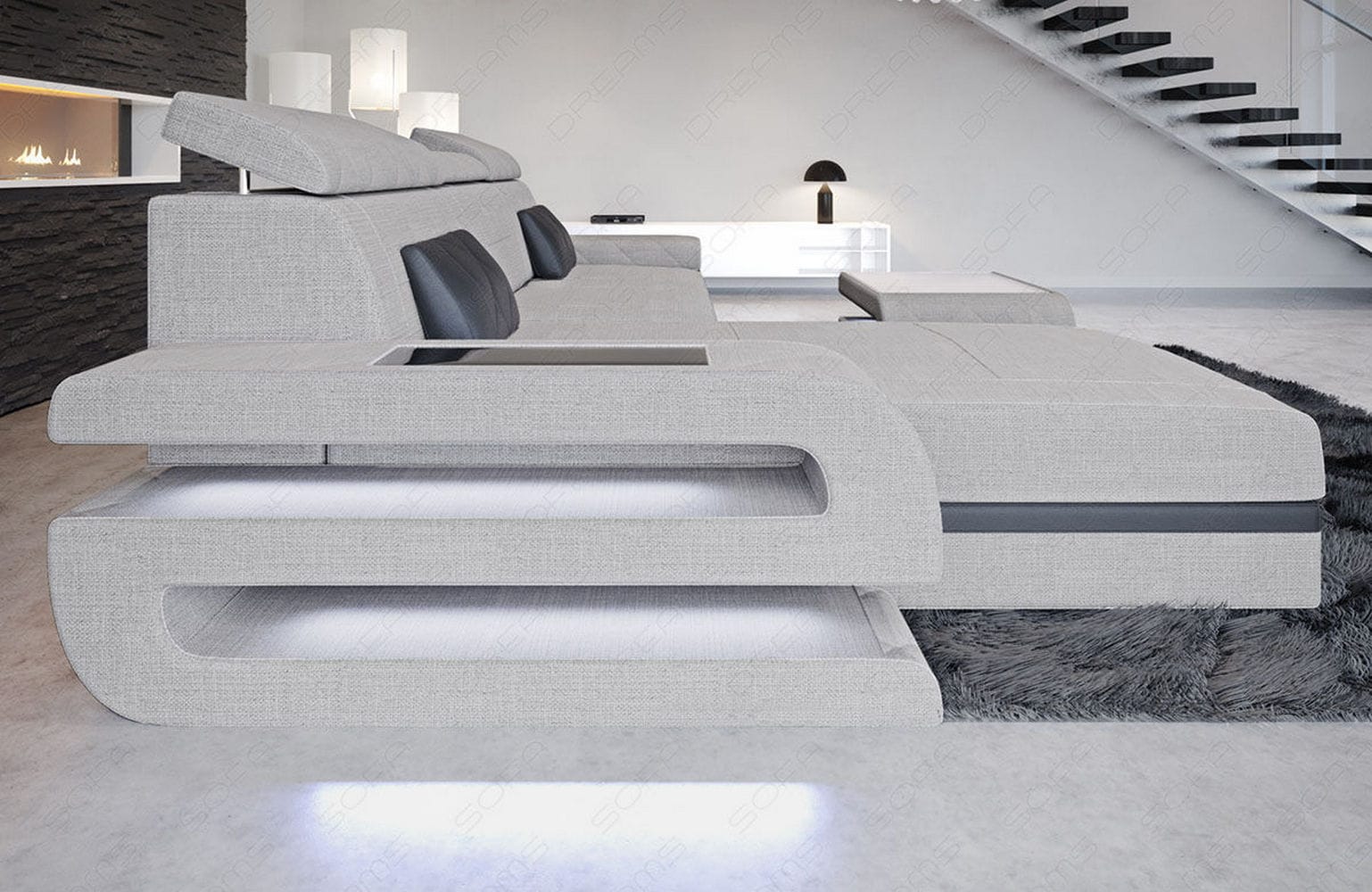 Ecksofa Bologna L-Form aus Stoff Macchiato-Schwarz