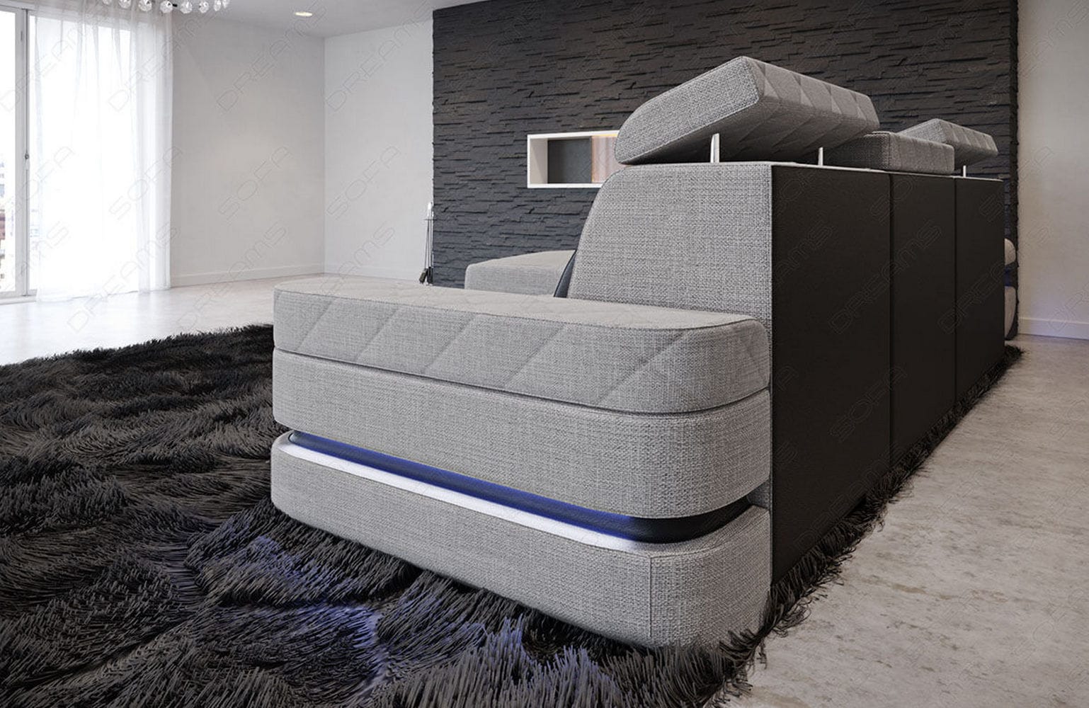 Ecksofa Bologna L-Form aus Stoff Macchiato-Schwarz