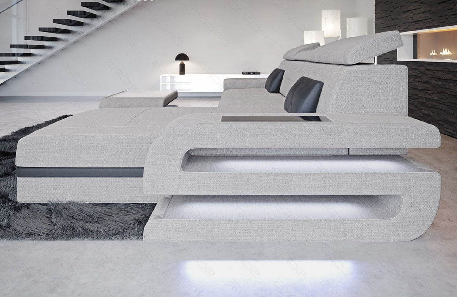 Ecksofa Bologna L-Form aus Stoff macchiato-schwarz