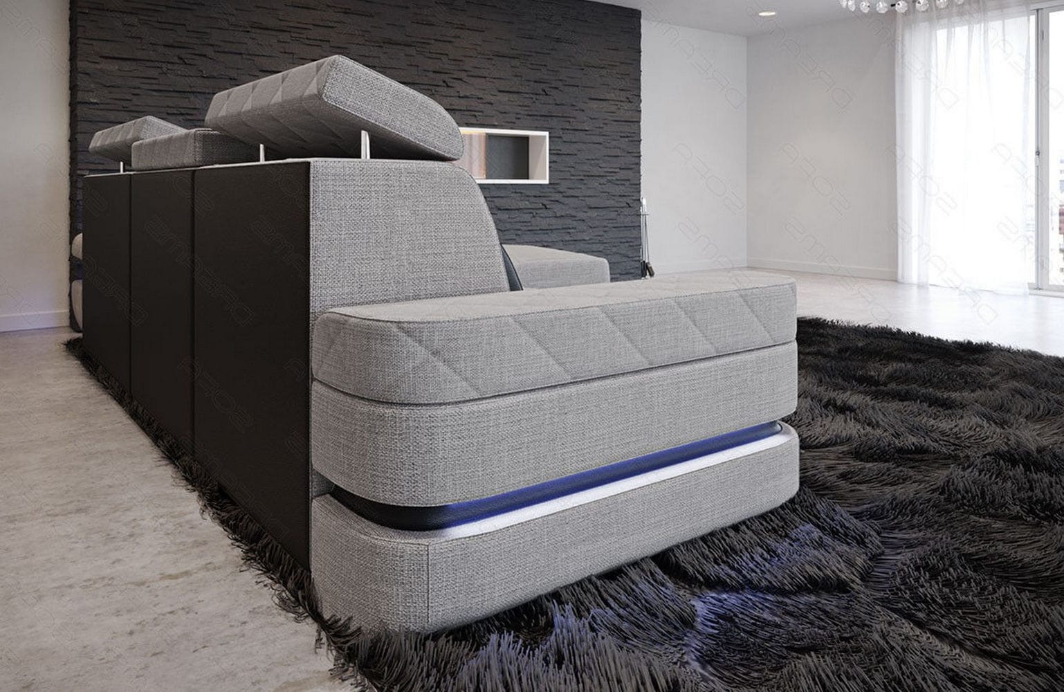 Ecksofa Bologna L-Form aus Stoff macchiato-schwarz
