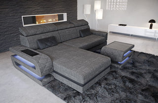 Ecksofa Bologna L-Form aus Stoff Grau-Schwarz