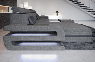 Ecksofa Bologna L-Form aus Stoff Grau-Schwarz