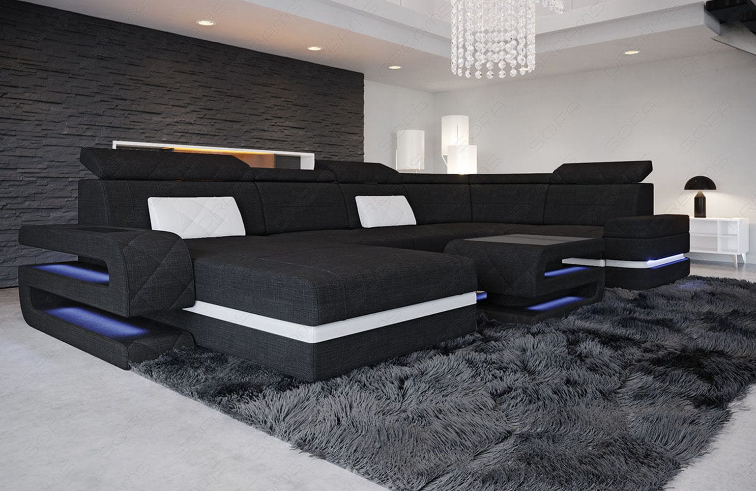Couchlandschaft Bologna U-Form in Stoff schwarz-weiß