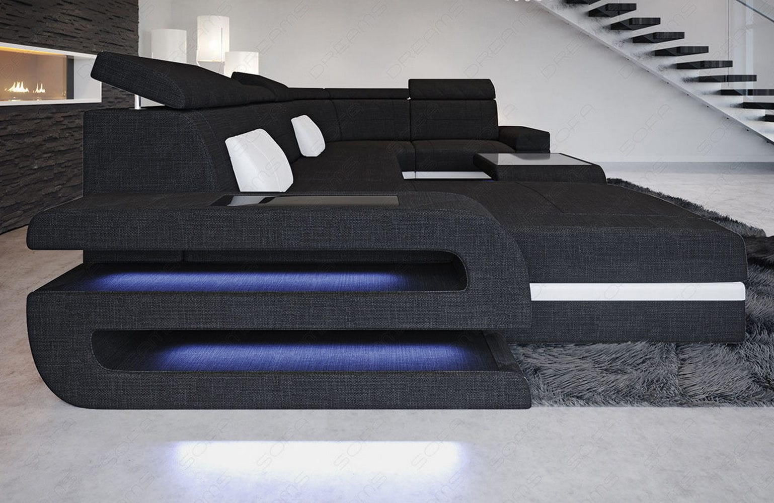 Couchlandschaft Bologna U-Form in Stoff schwarz-weiß