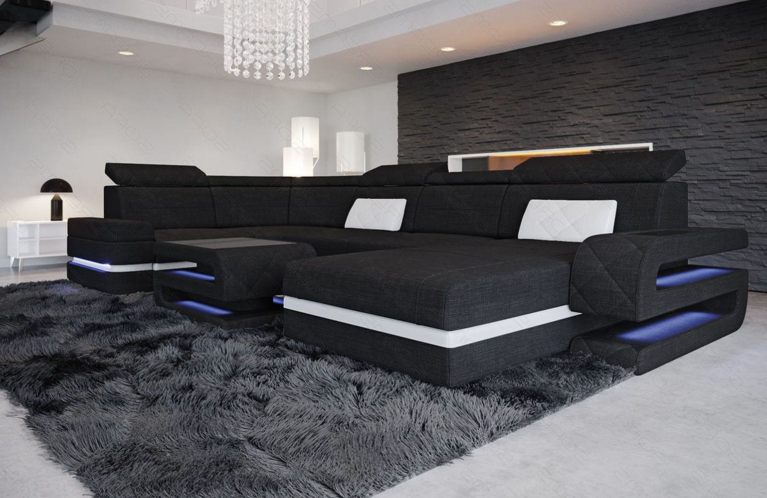 Couchlandschaft Bologna U-Form in Stoff Schwarz-Weiß