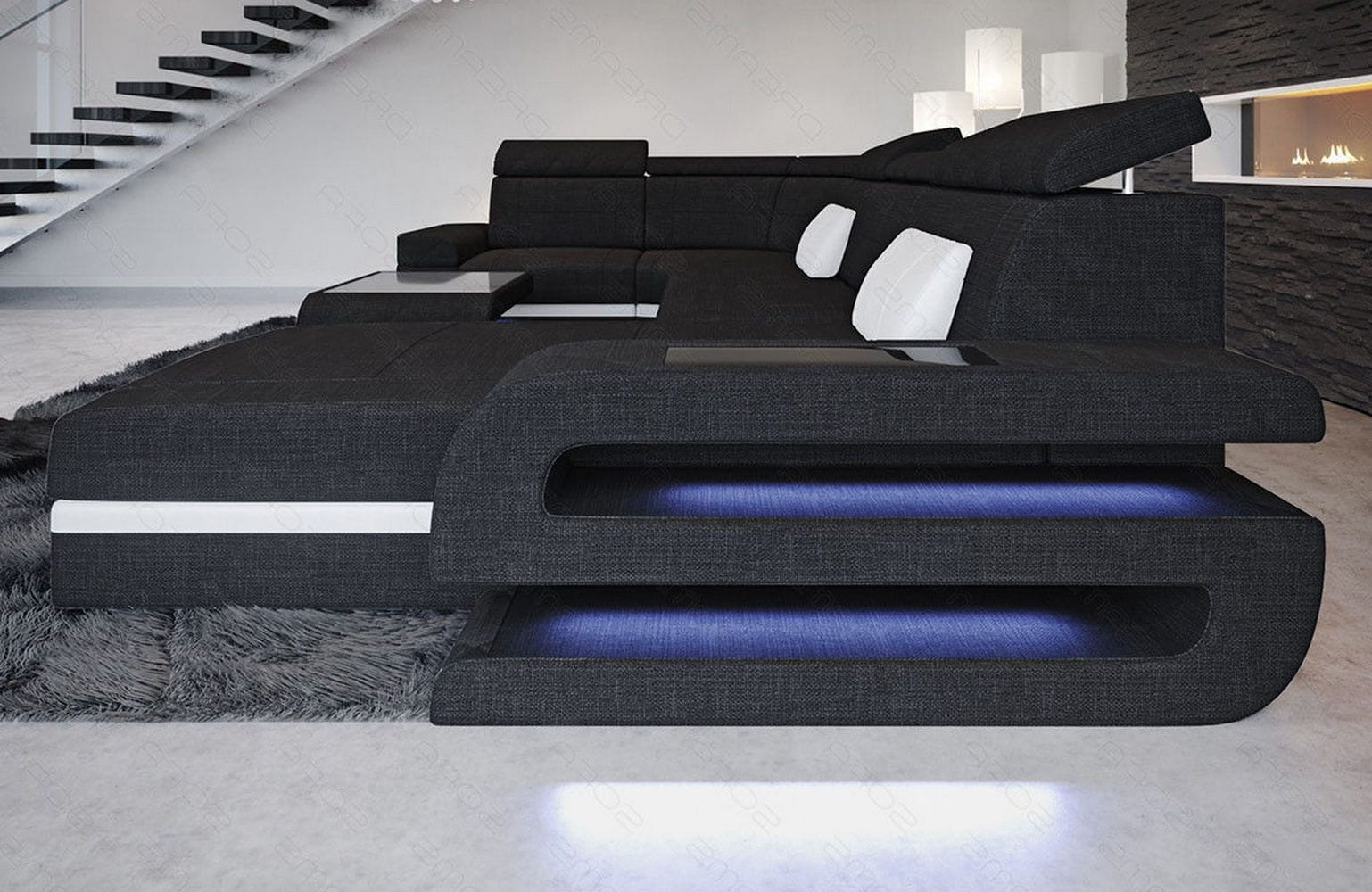 Couchlandschaft Bologna U-Form in Stoff Schwarz-Weiß