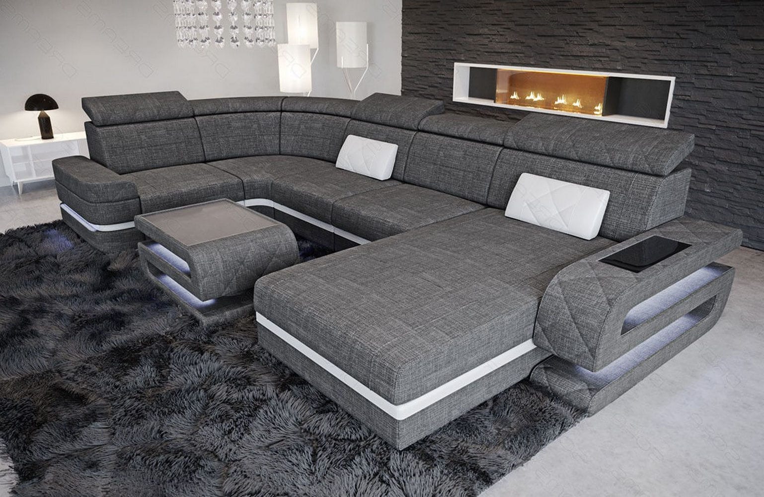 Stoff Wohnlandschaft Bologna – Komfort & Stil Grau-Schwarz