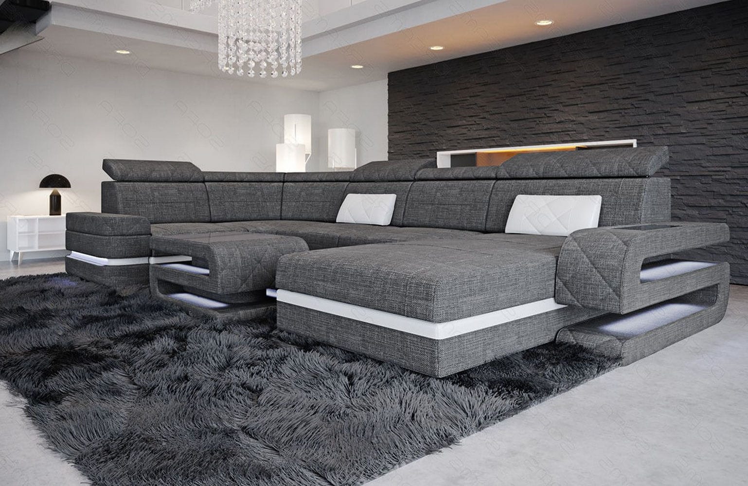Stoff Wohnlandschaft Bologna – Komfort & Stil Grau-Schwarz