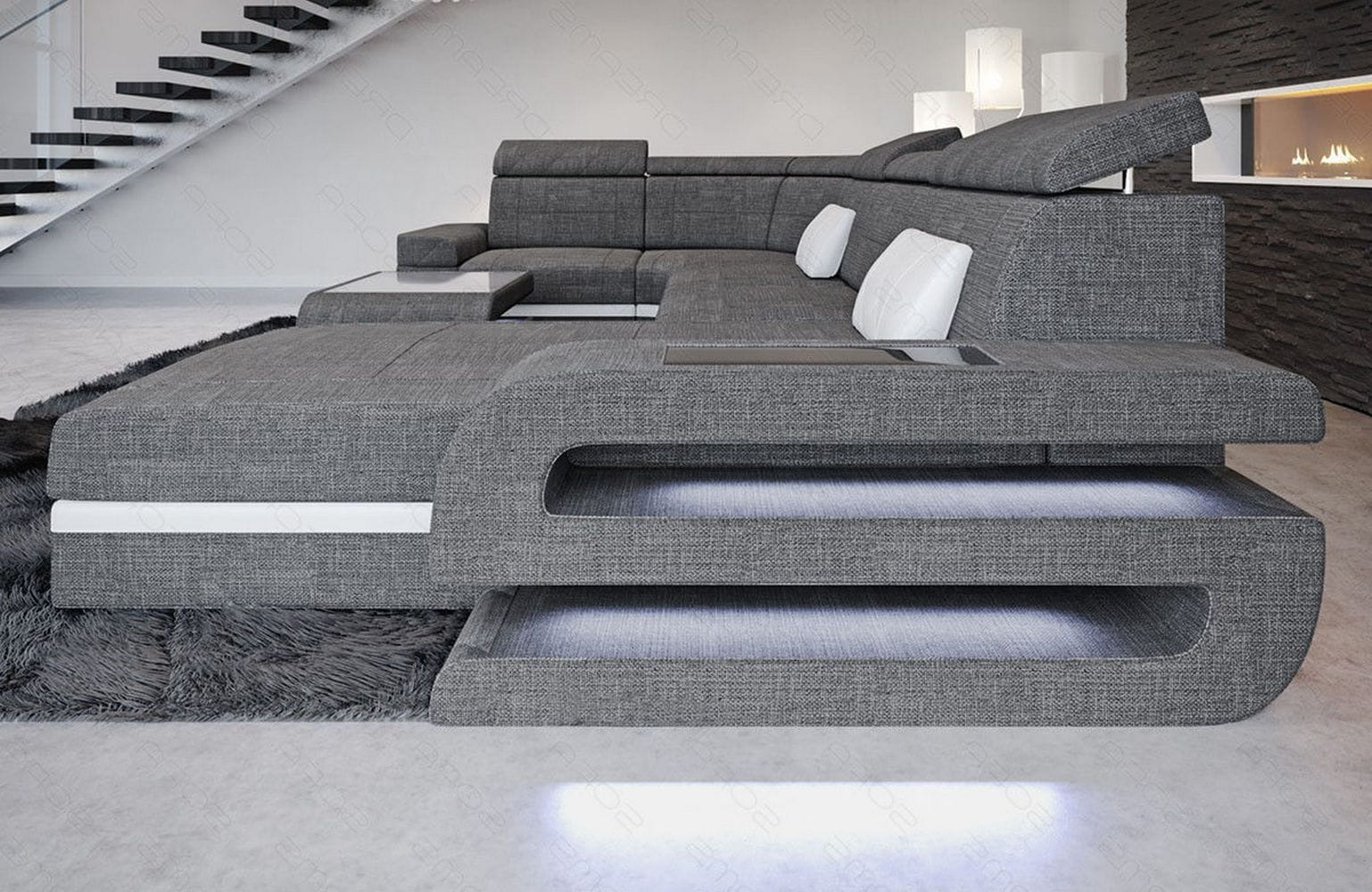Stoff Wohnlandschaft Bologna – Komfort & Stil Grau-Schwarz