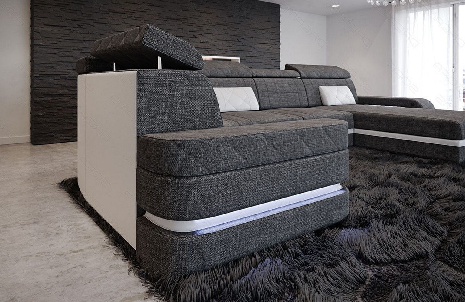 Stoff Wohnlandschaft Bologna – Komfort & Stil Grau-Schwarz
