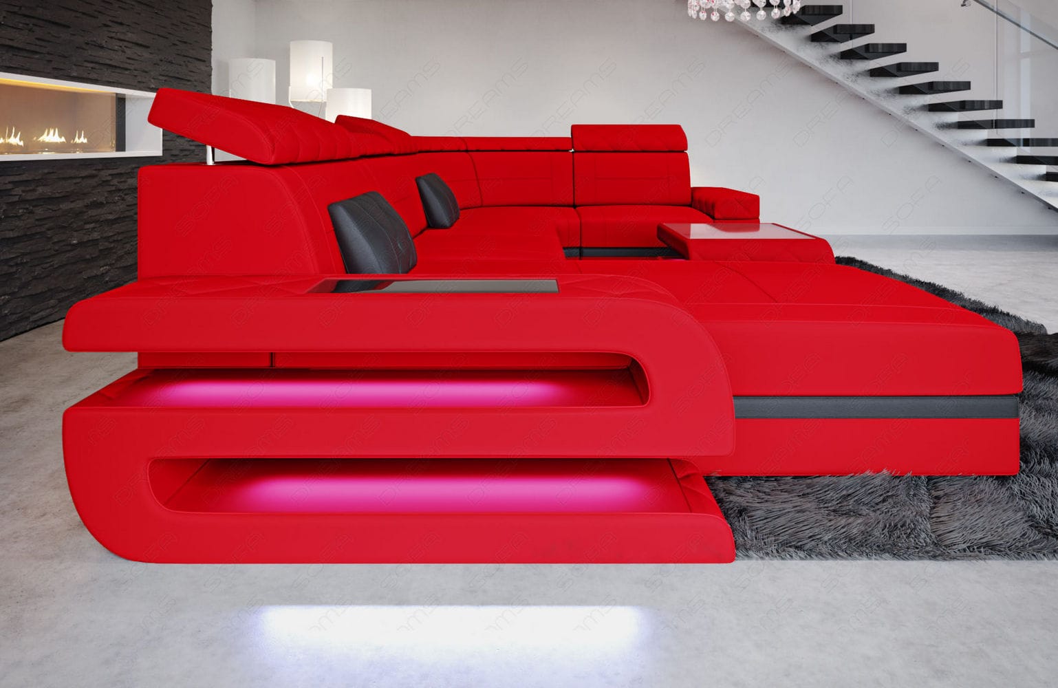 Couchlandschaft Bologna U Form in Stoff rot-schwarz