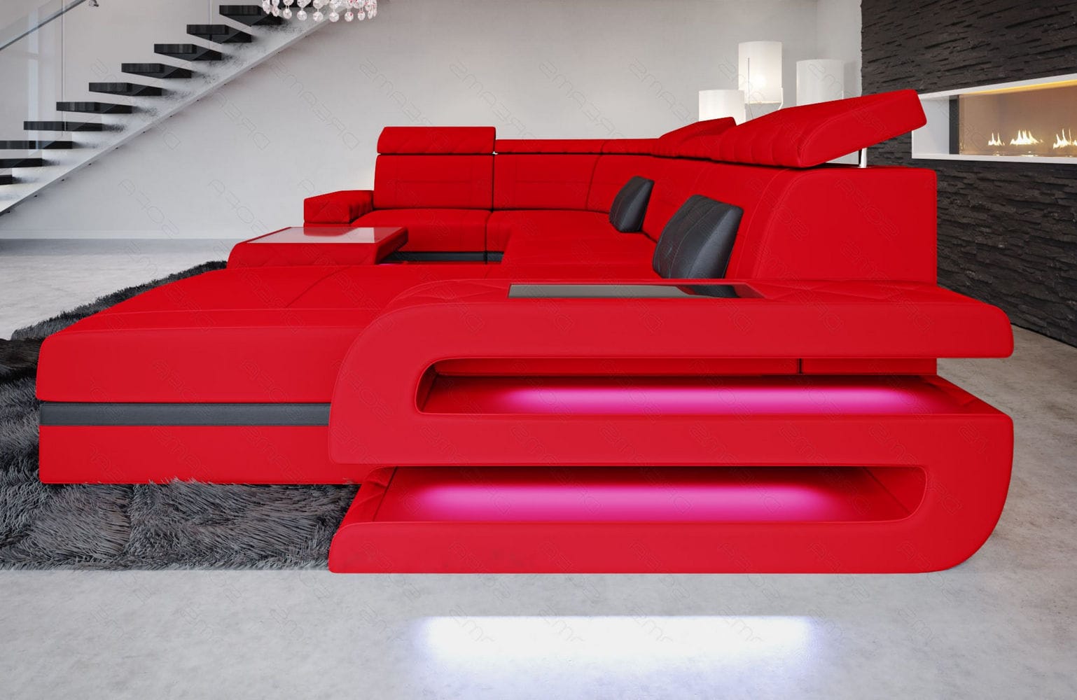 Couchlandschaft Bologna U-Form in Stoff rot-schwarz