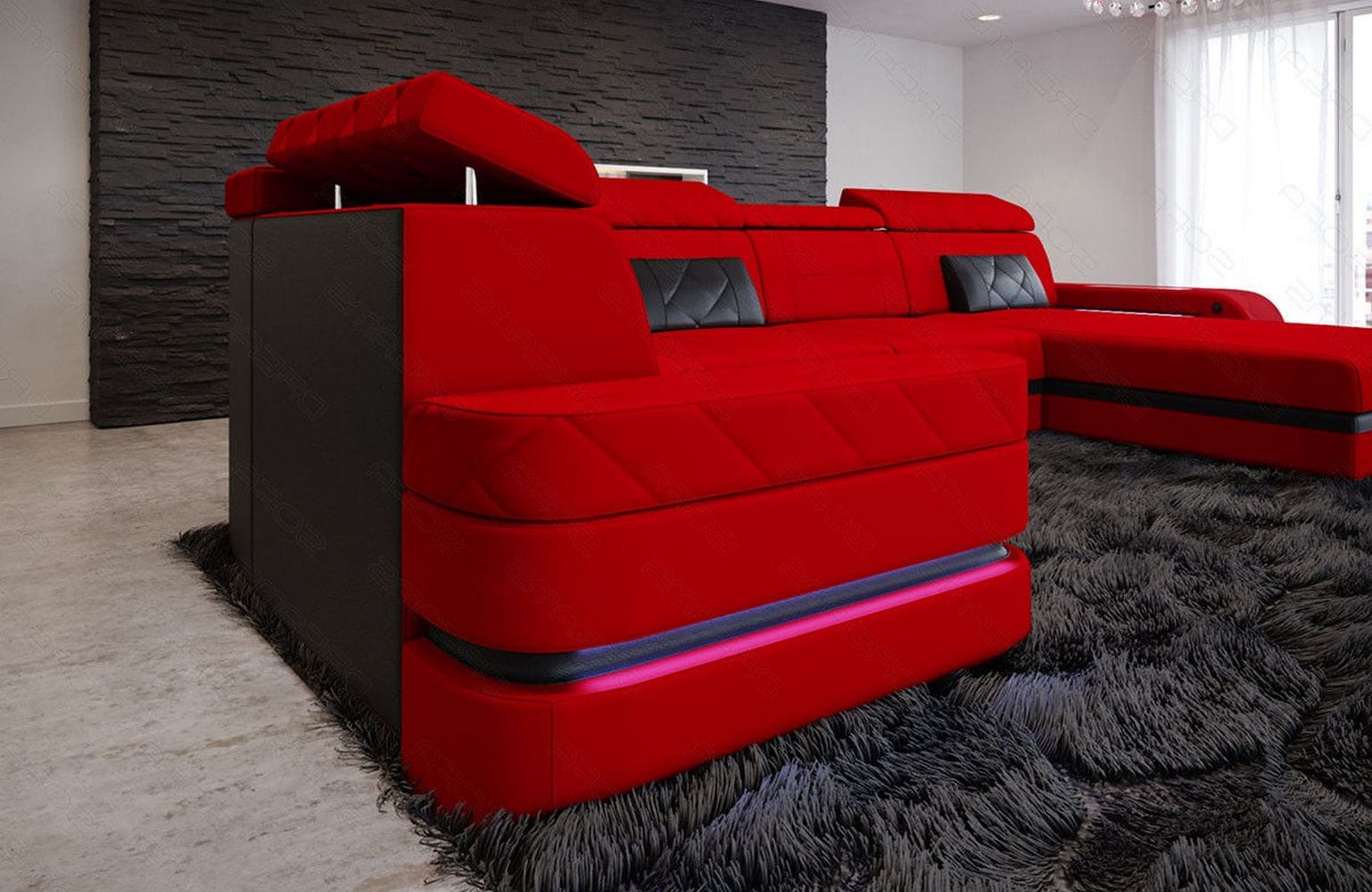 Couchlandschaft Bologna U-Form in Stoff rot-schwarz
