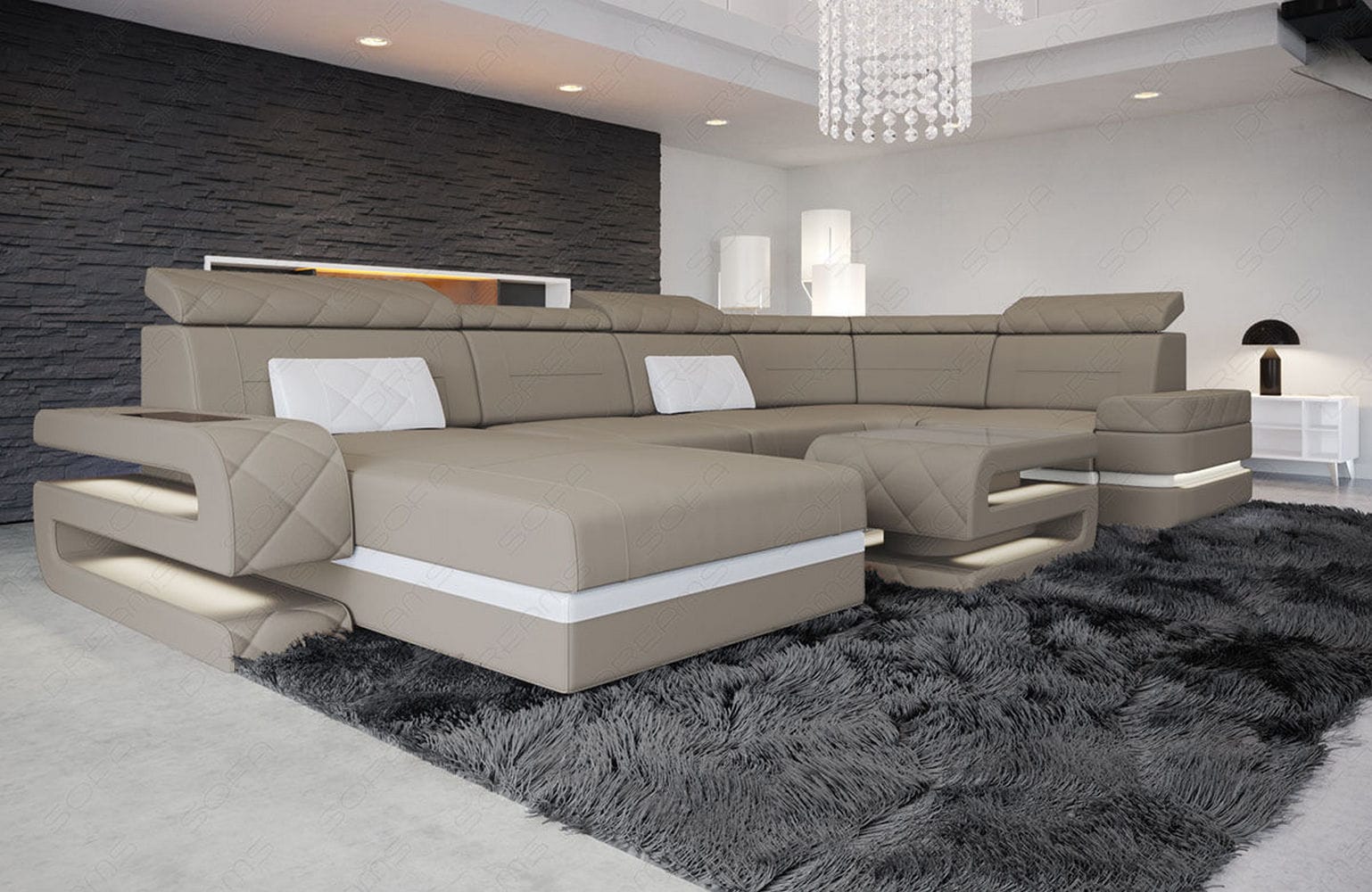 Stoff Wohnlandschaft Bologna – Komfort & Stil Taupe-Weiß