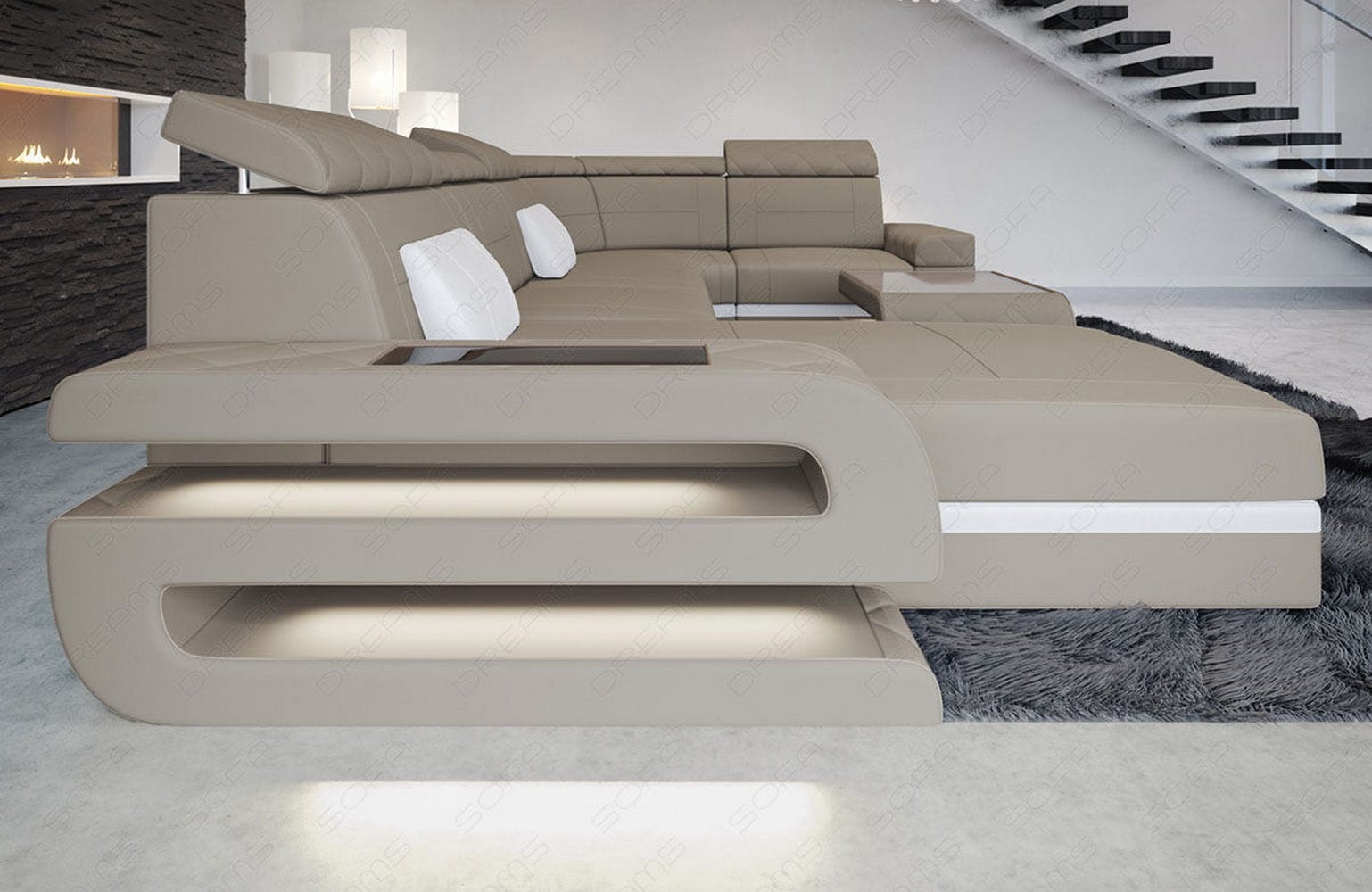 Stoff Wohnlandschaft Bologna – Komfort & Stil Taupe-Weiß