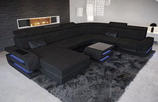 Wohnlandschaft Bologna XXL U-Form in Stoff Schwarz-Schwarz