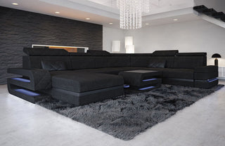 Wohnlandschaft Bologna XXL U-Form in Stoff Schwarz-Schwarz
