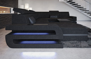 Wohnlandschaft Bologna XXL U-Form in Stoff Schwarz-Schwarz