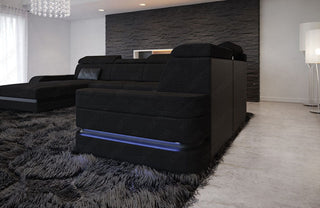 Wohnlandschaft Bologna XXL U-Form in Stoff Schwarz-Schwarz