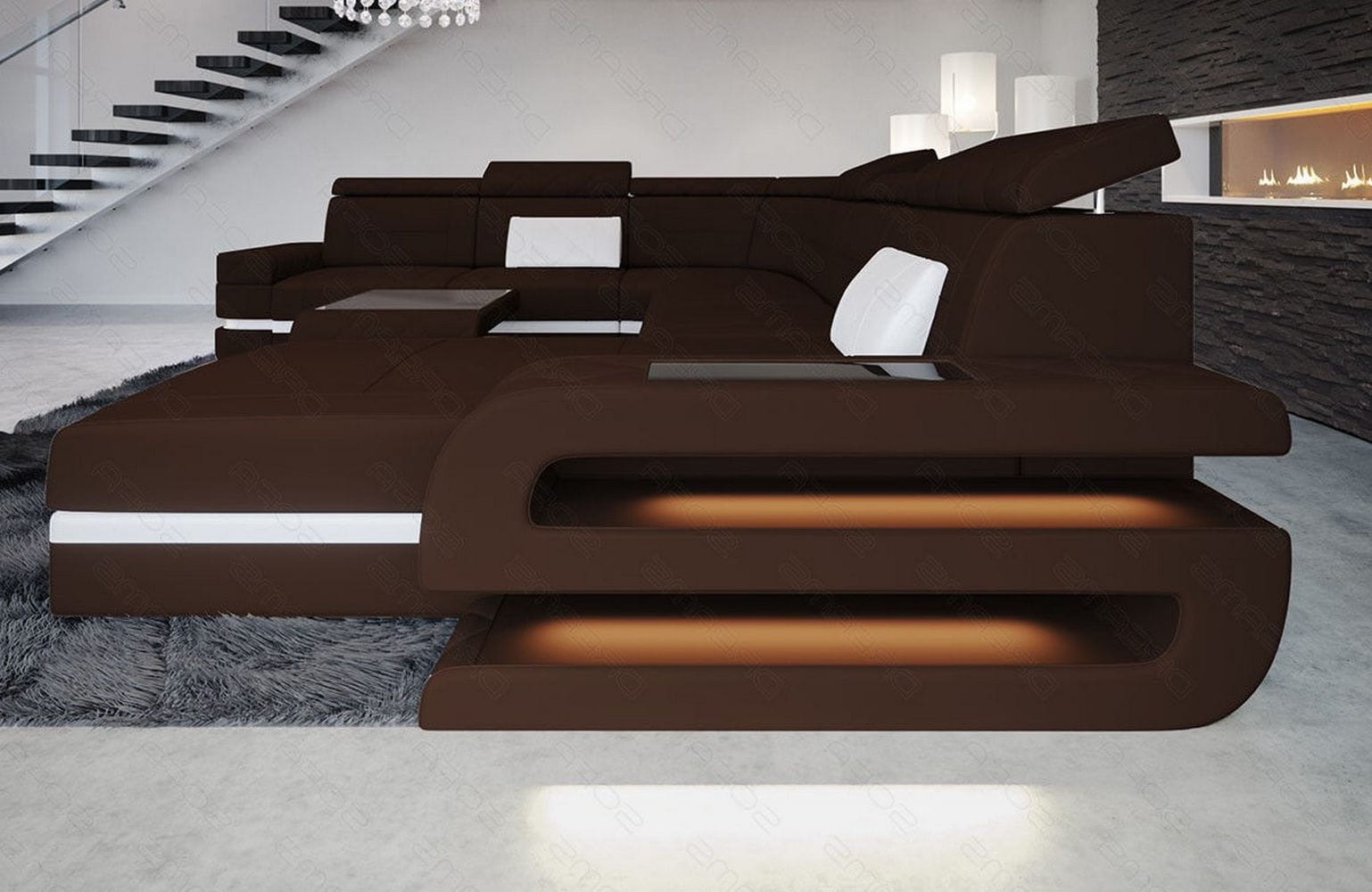 Stoff Wohnlandschaft Bologna XXL – Groß & Bequem Dunkelbraun-Weiß