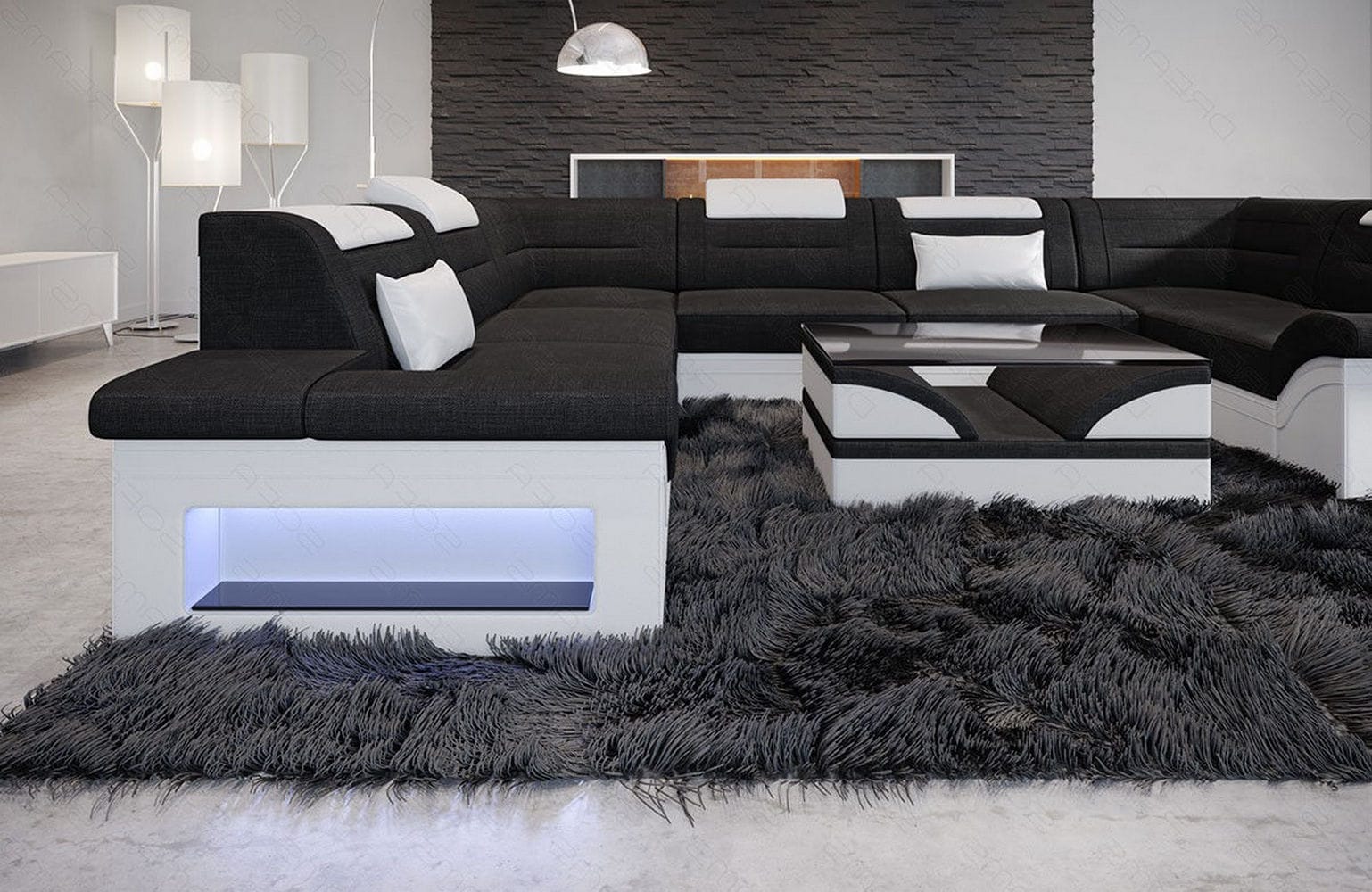 Couchlandschaft Brianza U-Form in Stoff Schwarz-Weiß