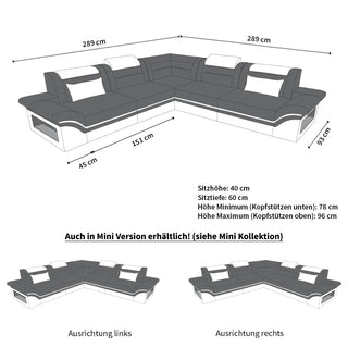 Stoffsofa Brianza L-Form – Komfort & Design - Strukturstoff - Grau-Weiß - Ansicht 7