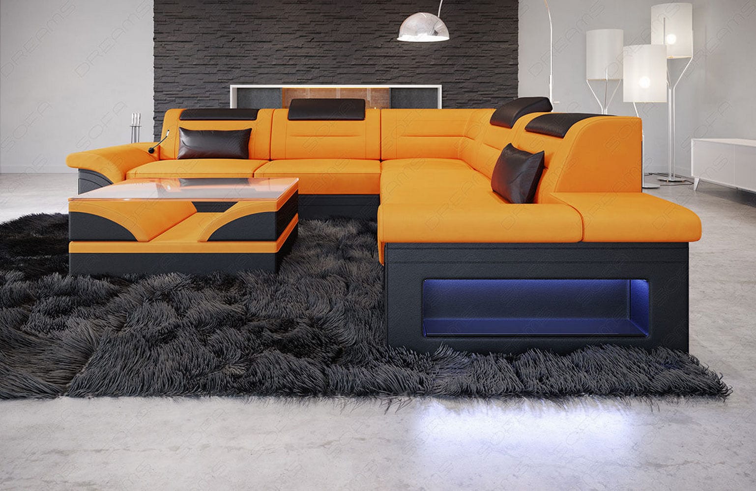 Stoffsofa Brianza L-Form – Komfort & Design - Mikrofaserstoff - Apricot-Schwarz - Ansicht 3