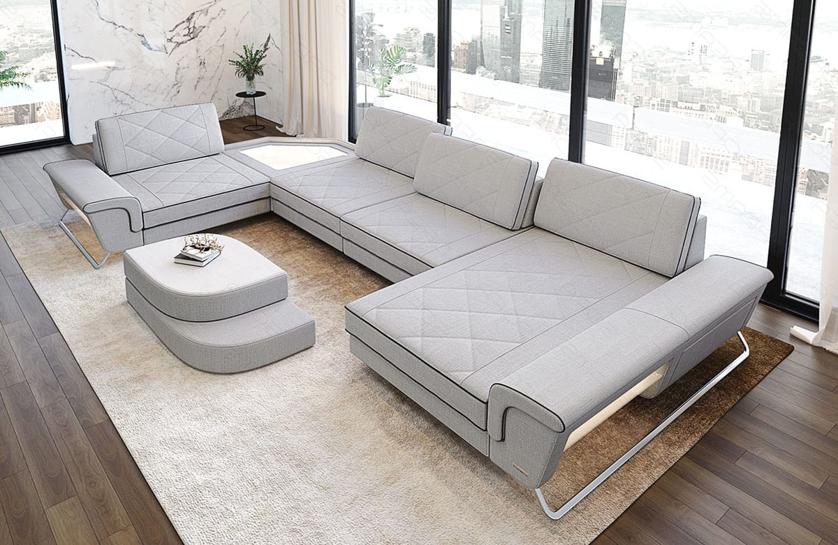 Stoff Wohnlandschaft Ferrara U-Form macchiato-schwarz