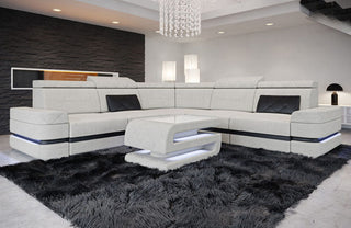 Ecksofa Positano L-Form aus Stoff Elfenbein-Schwarz