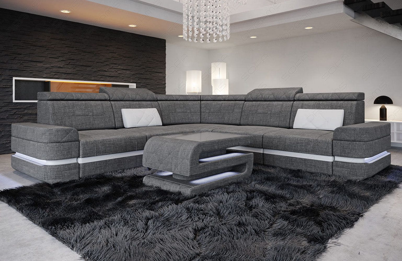 Stoffsofa Positano L-Form – Modern & Komfortabel Grau-Weiß