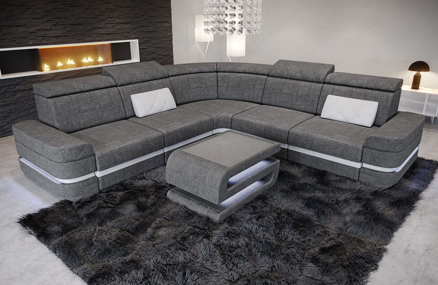 Stoffsofa Positano L-Form – Modern & Komfortabel Grau-Weiß