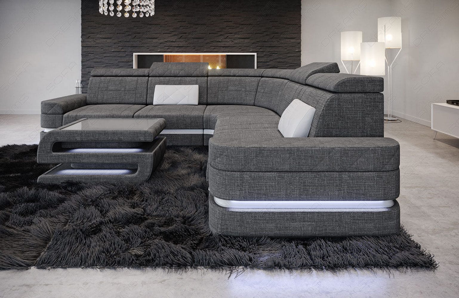 Stoffsofa Positano L-Form – Modern & Komfortabel Grau-Weiß