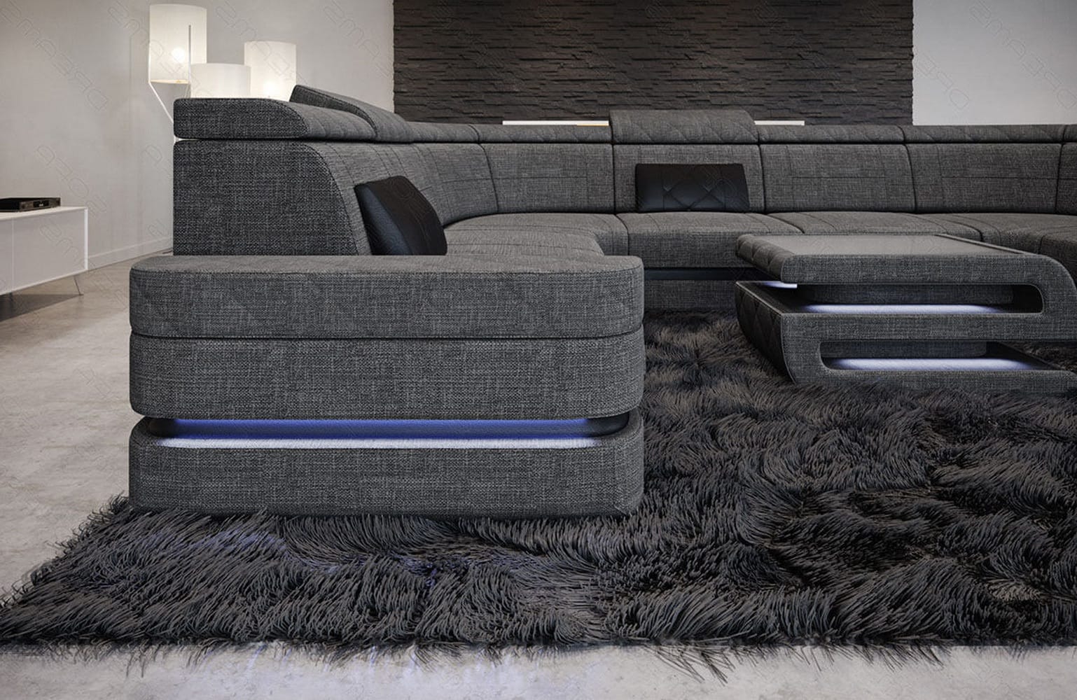 Couchlandschaft Positano U-Form in Stoff grau-schwarz