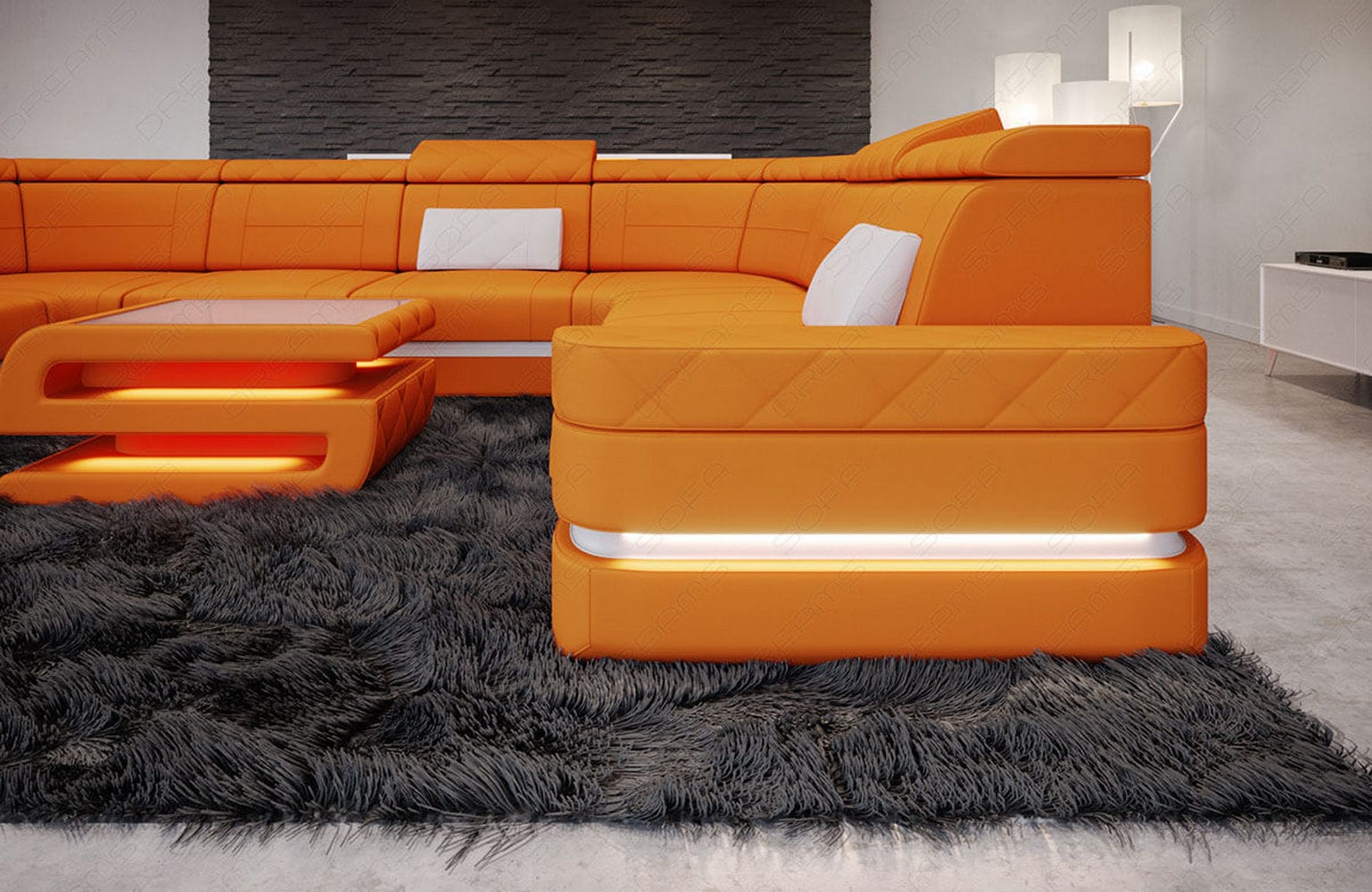 Couchlandschaft Positano U-Form in Stoff Apricot-Weiß