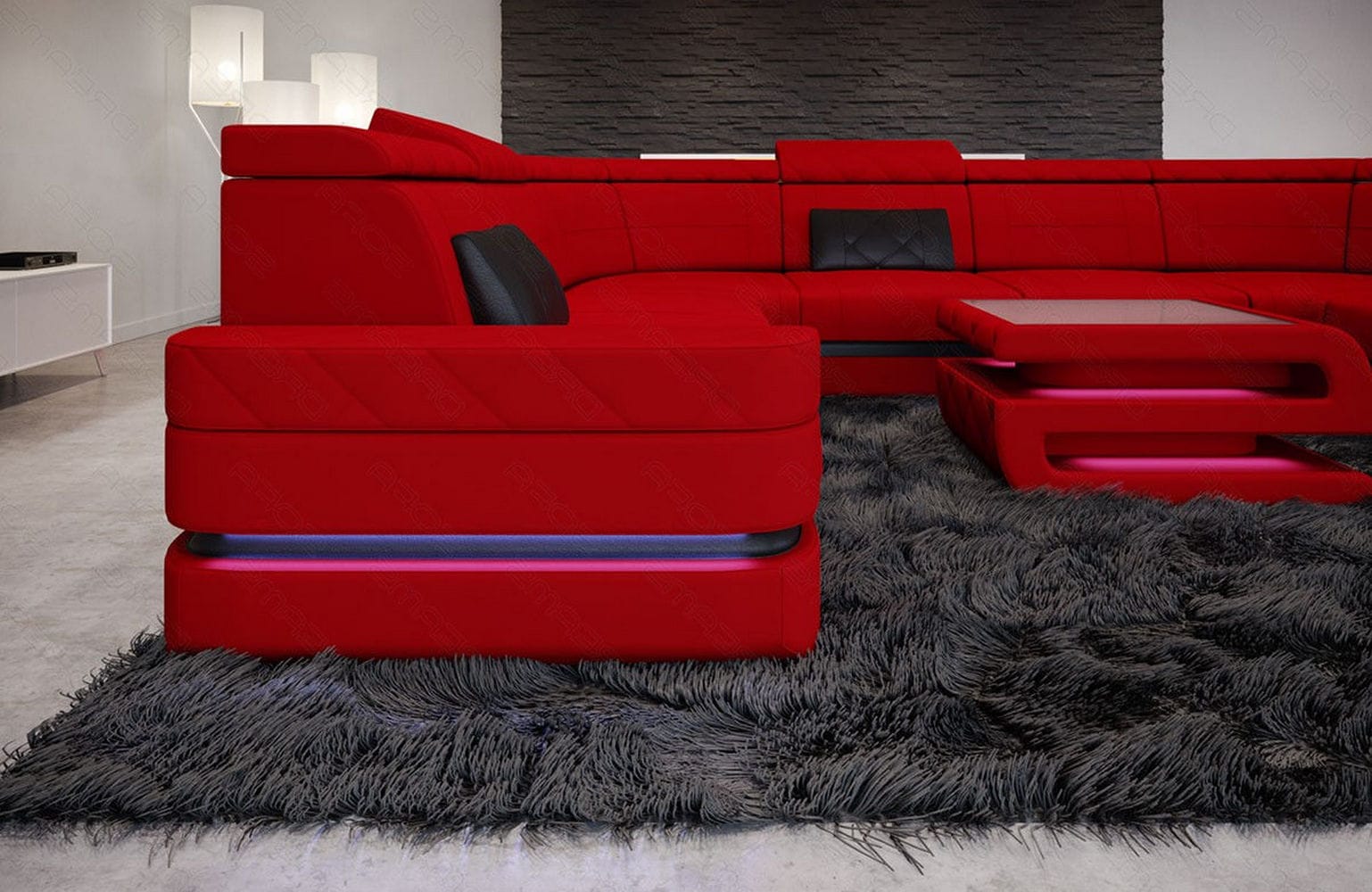 Couchlandschaft Positano U-Form in Stoff Rot-Schwarz