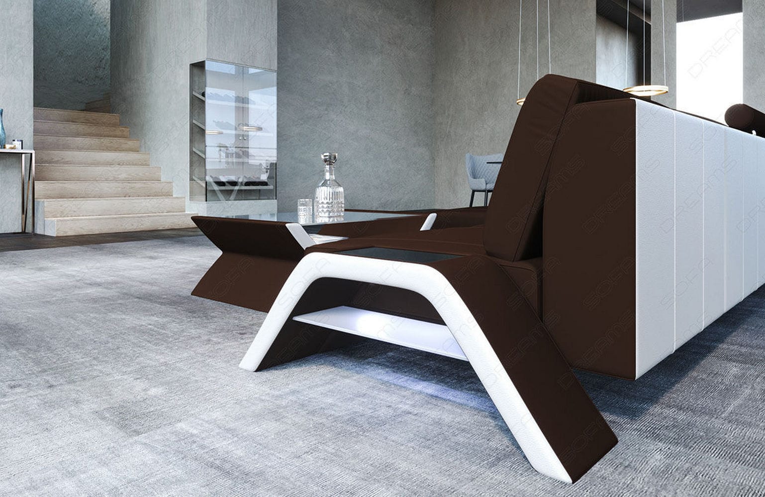Stoff Ecksofa Calabria L-Form Dunkelbraun-Weiß