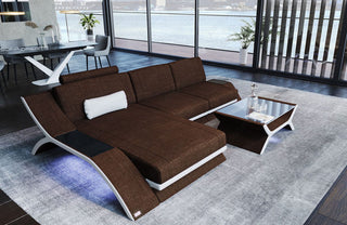 Stoff Ecksofa Calabria L-Form Braun-Weiß