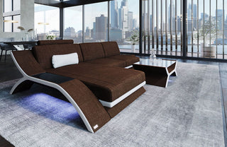 Stoff Ecksofa Calabria L-Form Braun-Weiß