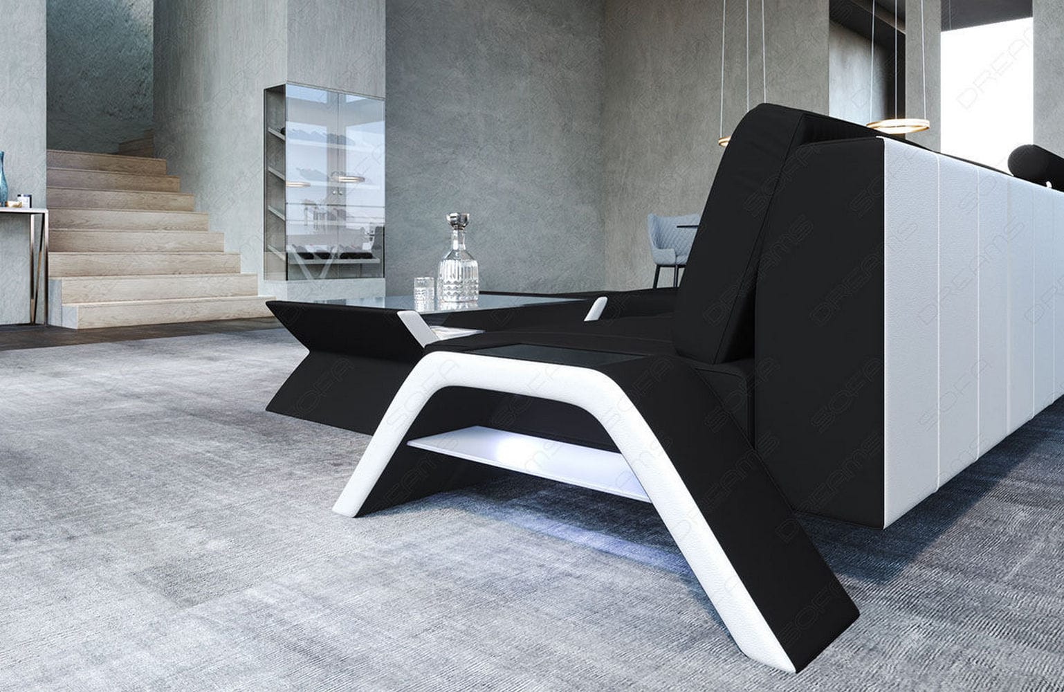 Stoff Ecksofa Calabria L-Form Schwarz-Weiß