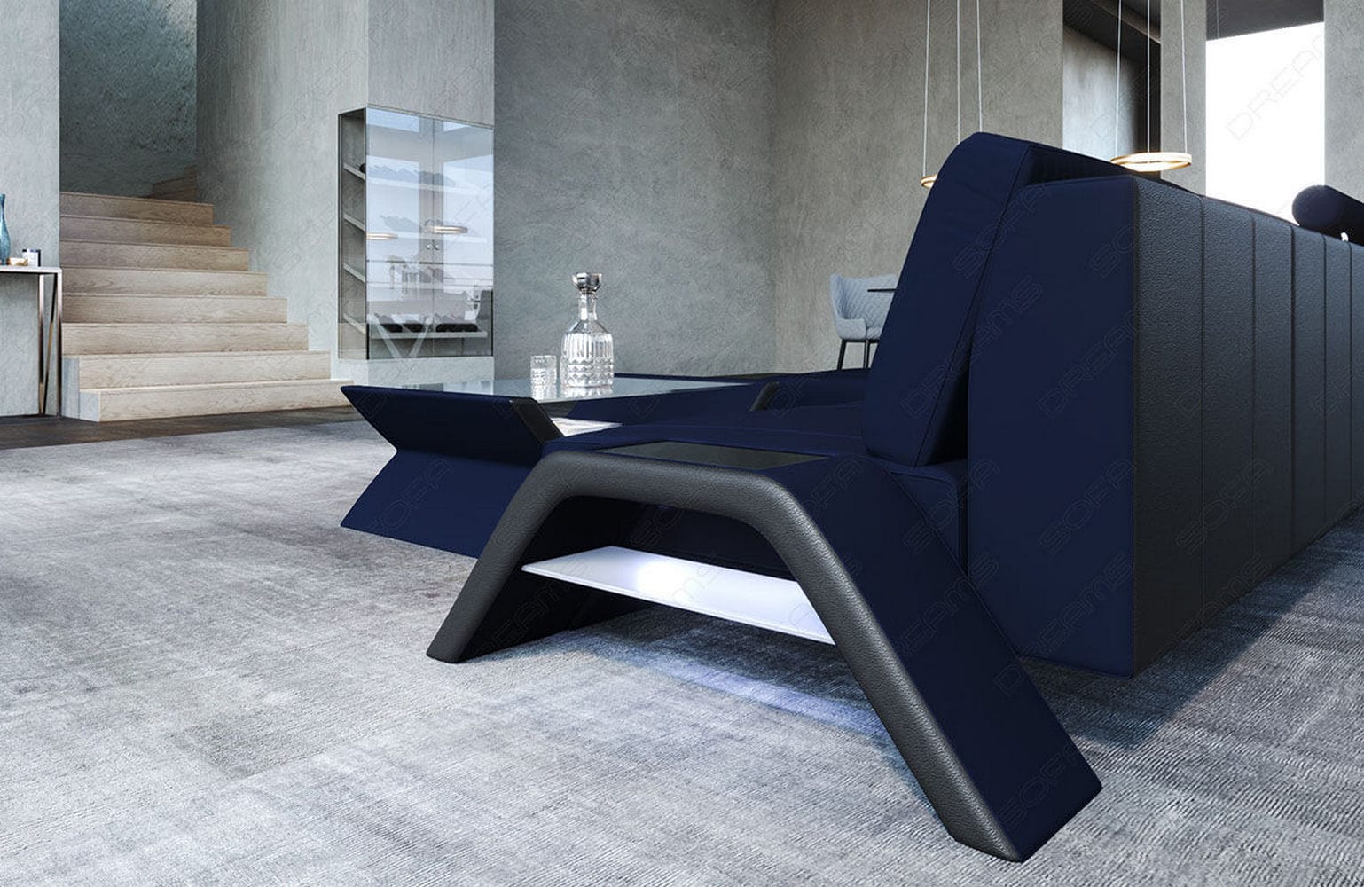 Stoff Ecksofa Calabria L-Form Dunkelblau-Schwarz