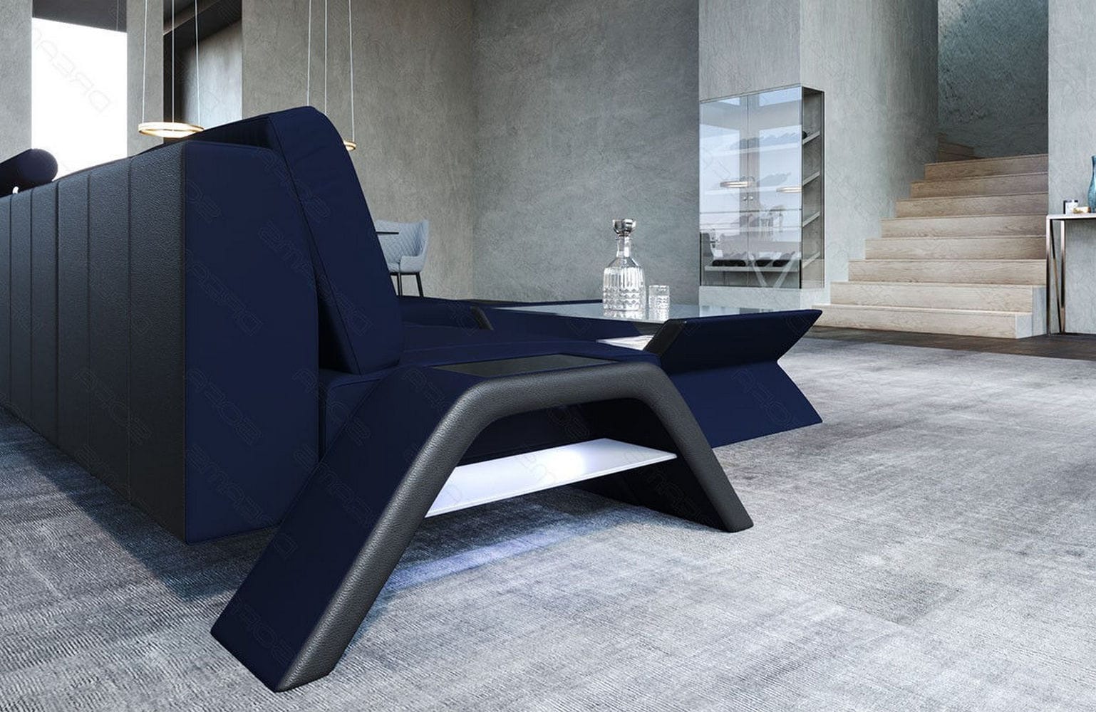 Stoff Ecksofa Calabria L Form dunkelblau-schwarz